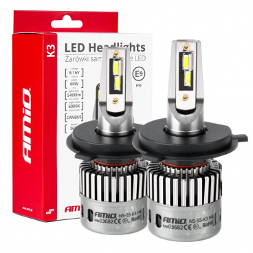 LED-Hauptscheinwerferlampen K3 H4/H19 12V 6000K Canbus AMIO-03682