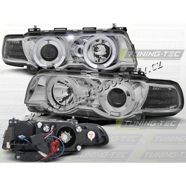 BMW E38 1998-01 FRONT CLEAR LIGHTS ANGEL EYES CHROME XENON