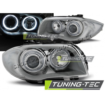 Klare Frontleuchten für BMW 1 E87/E81 2004–07, Angel Eyes, Chrom