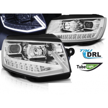 VW T6 2015- klare Frontleuchten, verchromte LED-Tagfahrlichtröhre
