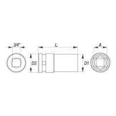 3/4" tiefer Sechskant-Kraft-Steckschlüsseleinsatz 30 mm CrMo