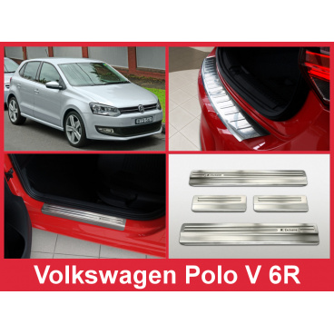 Edelstahl-Abdeckungsset-Heckstoßstangenschutz+Türschwellenschutzleisten VW Polo V 6R 2009-14