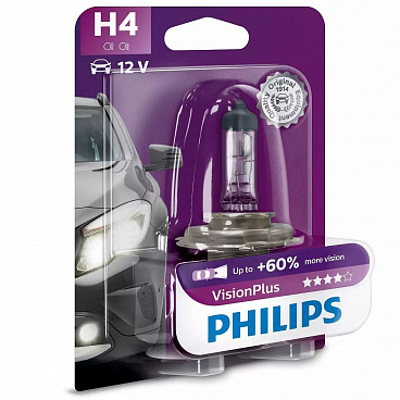 Halogenlampe Philips Vision Plus H4 12V 60/55W +60% 1 Stk. Halogenlampe Philips Vision Plus H4 12V 60/55W +60% 1 Stk.