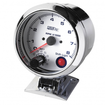 Zusätzlicher Drehzahlmesser Race Sport 90 mm 0-8000 U/min - einstellbare Schaltung, weiß