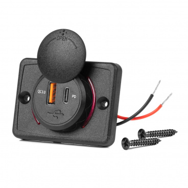 Wasserdichtes quadratisches Telefonladegerät mit ROTER LED-Hintergrundbeleuchtung USB + USB C QC3.0 12/24V AMiO-04231 Wasserdichtes quadratisches Telefonladegerät mit ROTER LED-Hintergrundbeleuchtung USB + USB C QC3.0 12/24V AMiO-04231