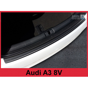 Edelstahlabdeckung - schwarzer Schwellenschutz der Heckstoßstange Audi A3 8V 2016+ Edelstahlabdeckung - schwarzer Schwellenschutz der Heckstoßstange Audi A3 8V 2016+