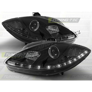 SEAT LEON 2005-09 FRONT CLEAR LIGHTS DAYLIGHT LED BLACK