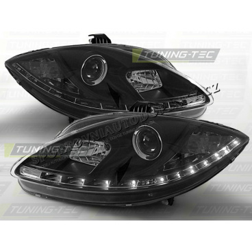 SEAT LEON 2005-09 FRONT CLEAR LIGHTS DAYLIGHT LED BLACK SEAT LEON 2005-09 FRONT CLEAR LIGHTS DAYLIGHT LED BLACK