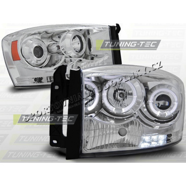 DODGE RAM 2006–08 ANGEL EYES CHROM-KLARE SCHEINWERFER DODGE RAM 2006–08 ANGEL EYES CHROM-KLARE SCHEINWERFER