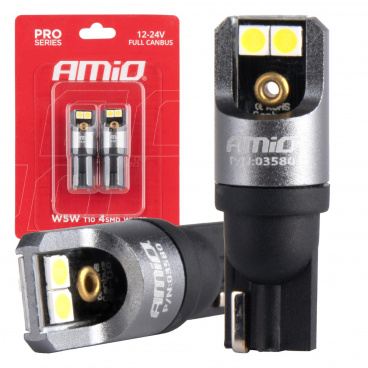 LED-Glühbirnen FULL CANBUS PRO T10 W5W 4x3030 SMD weiß 12V 24V AMIO-03580