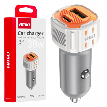 USB-A + USB-C Autoladegerät 38W 12/24V AMiO-03883 USB-A + USB-C Autoladegerät 38W 12/24V AMiO-03883