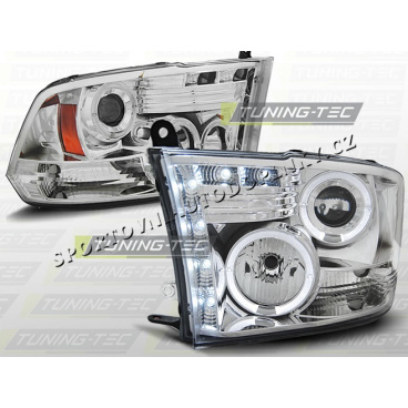 DODGE RAM 2009–11 ANGEL EYES CHROM-KLARE SCHEINWERFER DODGE RAM 2009–11 ANGEL EYES CHROM-KLARE SCHEINWERFER