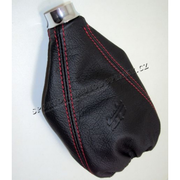 Schalthebelmanschette aus Leder in Schwarz/Rot mit Aluminiumring