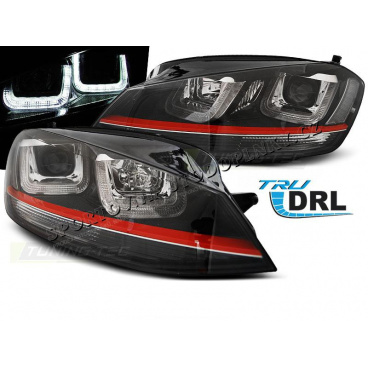 VW Golf 7 11.2012- Klare Frontleuchten U-Type Schwarz mit Red Line GTI-Look