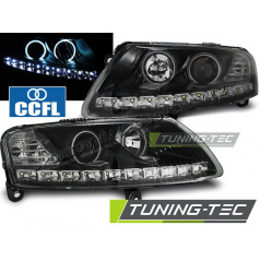 AUDI A6 C6 04.2004–08 Angel Eyes LED-Frontscheinwerfer in Schwarz, klar