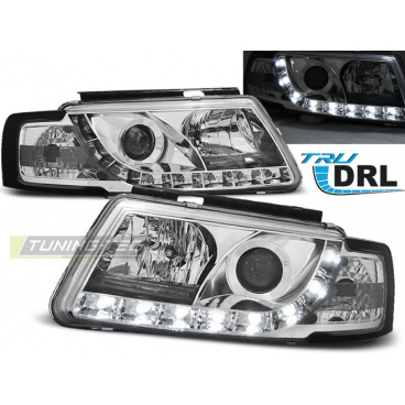 VW Passat B5 3B 11.96-08.00 klare Frontleuchten TRU DRL Chrom VW Passat B5 3B 11.96-08.00 klare Frontleuchten TRU DRL Chrom