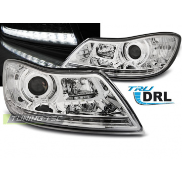 Klare Frontleuchten für Skoda Octavia 2009–12, Tagfahrlicht, Chrom