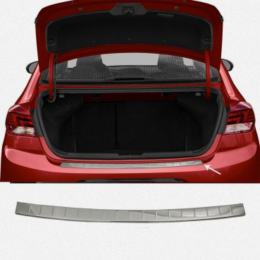 Abdeckung aus gebürstetem Edelstahl für die Oberkante der hinteren Stoßstange VW Golf HTB V, VI 2003-12, H.Elantra 2019+ Limousine Abdeckung aus gebürstetem Edelstahl für die Oberkante der hinteren Stoßstange VW Golf HTB V, VI 2003-12, H.Elantra 2019+ Limousine