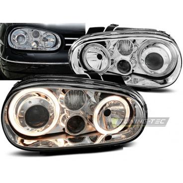 VW Golf 4 09.97-09.03 Klare Frontleuchten, Angel Eyes, Chrom