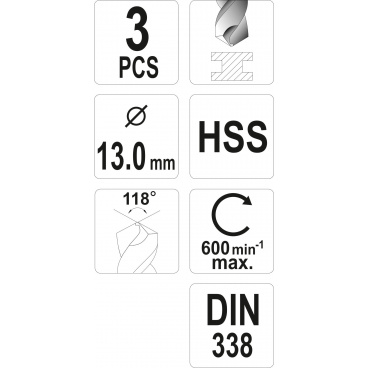 Bohrer für Metall 13,0 mm HSS 3 Stk