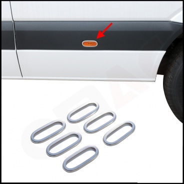 Seitenwarnlichtabdeckungen aus Edelstahl Omtec MB Sprinter, VW Crafter 2006-18 (6 Stück) Seitenwarnlichtabdeckungen aus Edelstahl Omtec MB Sprinter, VW Crafter 2006-18 (6 Stück)