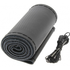 Lenkradbezug Leder schwarz/schwarze Naht für Durchmesser 37-39 cm