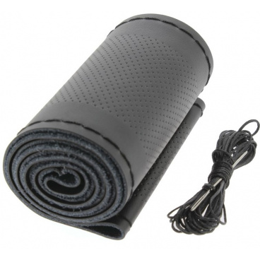 Lenkradbezug Leder schwarz/schwarze Naht für Durchmesser 37-39 cm