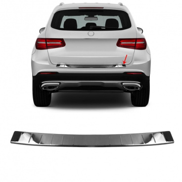 Oberkantenabdeckung der hinteren Stoßstange für den Mercedes GLC X253 2015–2019, Edelstahl, poliert, schwarz Oberkantenabdeckung der hinteren Stoßstange für den Mercedes GLC X253 2015–2019, Edelstahl, poliert, schwarz
