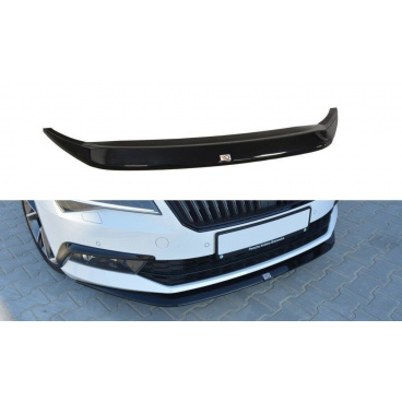 Spoiler unter der vorderen Stoßstange ver.1 für Skoda Superb Mk3, Maxton Design (glänzend schwarzer ABS-Kunststoff)