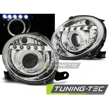 Fiat 500 2007- Klare Frontscheinwerfer, Projektor, Chrom-LED Fiat 500 2007- Klare Frontscheinwerfer, Projektor, Chrom-LED