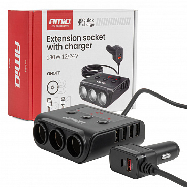 Zigarettenanzünder-Steckdosenverteiler mit Ladegerät 4xUSB-A QC3.0 PD 3.0 180 W Zigarettenanzünder-Steckdosenverteiler mit Ladegerät 4xUSB-A QC3.0 PD 3.0 180 W