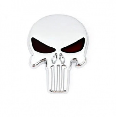 Selbstklebendes Metallemblem SCHÄDEL (Chrom, schwarze Augen) 75x55 mm