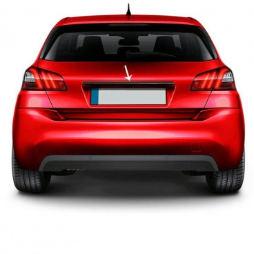 Schwarzer Edelstahlstreifen am hinteren Griff des Kofferraums über dem Nummernschild Š. Kamiq 2019+,R. Clio 2006-12 Htb, P. 308 Htb 2014-21