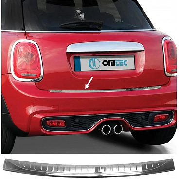 Polierte Edelstahl-Abdeckung der oberen Kante der hinteren Stoßstange Mini Cooper F56, F60 2014–2023 Polierte Edelstahl-Abdeckung der oberen Kante der hinteren Stoßstange Mini Cooper F56, F60 2014–2023