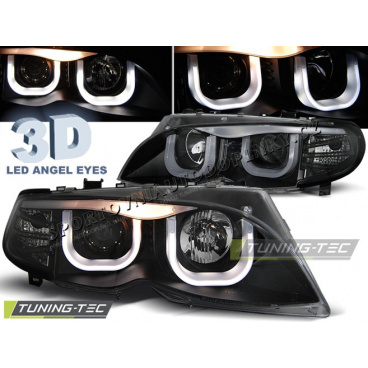 BMW E46 09.2001-03.2005 S/T KLARES VORNE LICHT 3D ANGEL EYES SCHWARZ