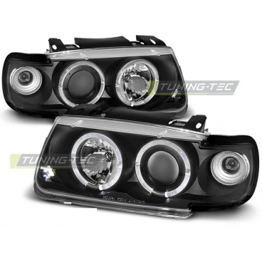 VW Polo 6N 10.94-09.99 Schrägheck-Frontleuchten, klare Angel Eyes-Schwarz VW Polo 6N 10.94-09.99 Schrägheck-Frontleuchten, klare Angel Eyes-Schwarz