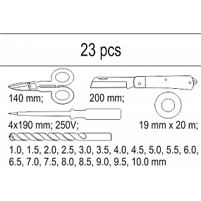 Steckdoseneinsatz - isoliert Klebeband, Tester, Schere, Montagemesser, Bohrerset 1-10mm