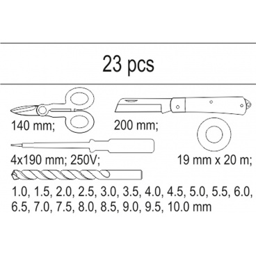 Steckdoseneinsatz - isoliert Klebeband, Tester, Schere, Montagemesser, Bohrerset 1-10mm