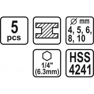 Metallbohrer-Set 5-teilig HSS 1/4"