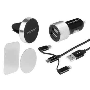 Luxus-Ladegerät 2xUSB 3.1A + Micro-USB-Kabel, USB-C + Magnethalterung Luxus-Ladegerät 2xUSB 3.1A + Micro-USB-Kabel, USB-C + Magnethalterung