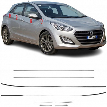 Untere Fensterleiste aus Edelstahl für Hyundai i30 HTB 2012-17, 8-teilig (nicht Kombi)