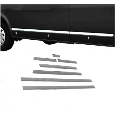 Edelstahl-Seitentürabdeckungen Omtec VW Transporter T5, T6 lang poliert 7-tlg Edelstahl-Seitentürabdeckungen Omtec VW Transporter T5, T6 lang poliert 7-tlg
