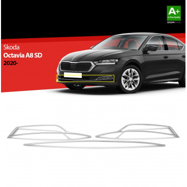 3-teiliger Edelstahlstreifen um die Nebelscheinwerfer Škoda Octavia IV 2020+