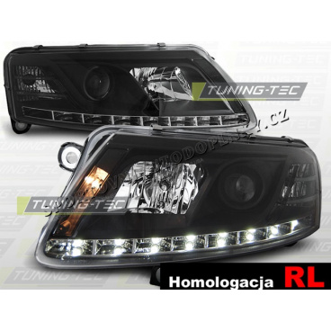 AUDI A6 (C6) 2004-08 FRONT KLARES LICHT TAGESLICHT LED SCHWARZ - HOMOLOGATION RL