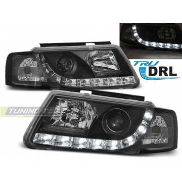 VW Passat B5 3B 11.96-08.00 klare Frontleuchten TRU DRL schwarz VW Passat B5 3B 11.96-08.00 klare Frontleuchten TRU DRL schwarz