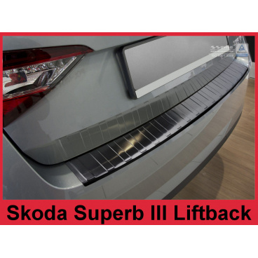 Edelstahlabdeckung - schwarzer Schwellenschutz für die hintere Stoßstange Škoda Superb III Liftback 2015-16