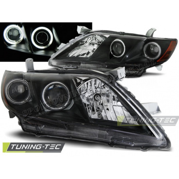 TOYOTA CAMRY 6 XV40 2006-09 FRONT CLEAR LIGHTS ANGEL EYES BLACK