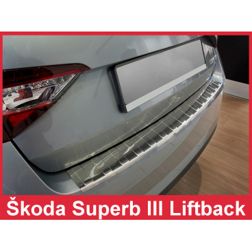Edelstahlabdeckung - Schwellenschutz für die hintere Stoßstange Škoda Superb III Liftback 2015-18, FL 2019+ Edelstahlabdeckung - Schwellenschutz für die hintere Stoßstange Škoda Superb III Liftback 2015-18, FL 2019+