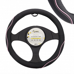 Lenkradbezug aus Leder, schwarz - rosa 37-39 cm