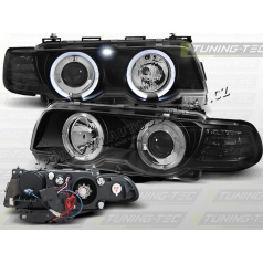 BMW E38 1998-01 FRONT CLEAR LIGHTS ANGEL EYES BLACK XENON